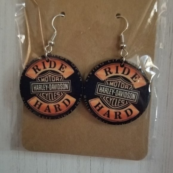 5 for $15 Handmade Motorcycle Themed Round Earrings - Picture 1 of 3